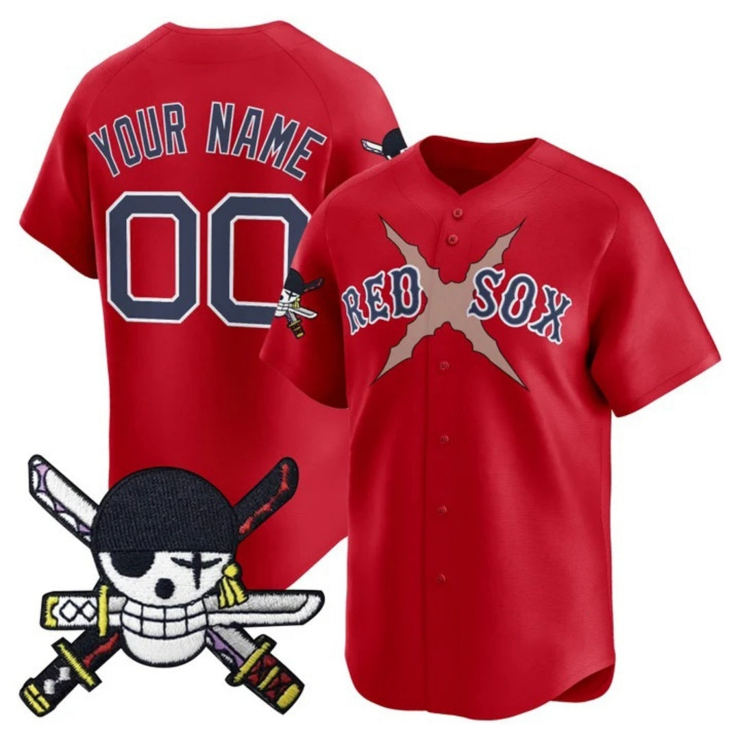 Custom Boston Red Sox x One Piece Red MIKSHPS Zoro Patch Vapor Premier Limited Jersey - Stitched