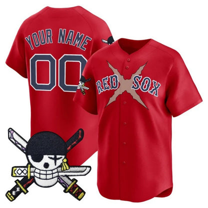 Custom Boston Red Sox x One Piece Red MIKSHPS Zoro Patch Vapor Premier Limited Jersey - Stitched