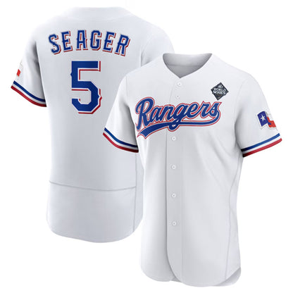 Texas Rangers #5 Corey Seager White MIKSHPS 2023 World Series Flex Base Stitched Jersey