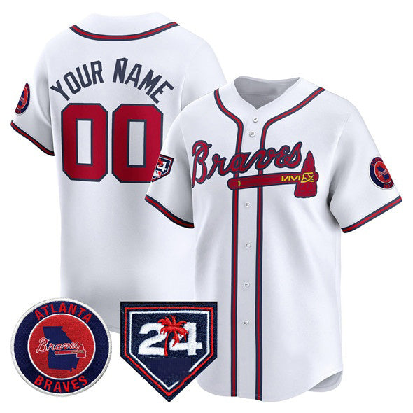Custom Atlanta Braves White MIKSHPS 2024 Spring Training Patch Limited Stitched Jersey