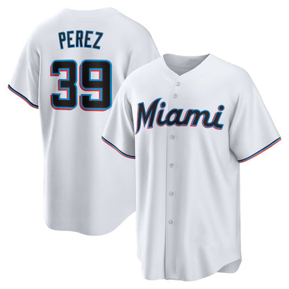 Miami Marlins #39 Eury Perez White MIKSHPS Home Replica Jersey