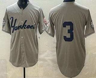 New York Yankees #3 Babe Ruth Grey MIKSHPS Without Name Limited Jersey