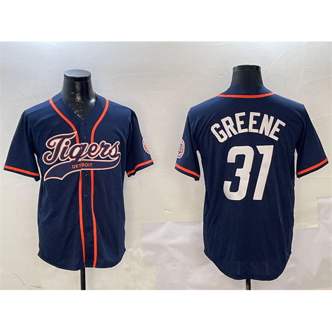 Detroit Tigers #31 Riley Greene Navy MIKSHPS With Patch Cool Base Stitched Jersey
