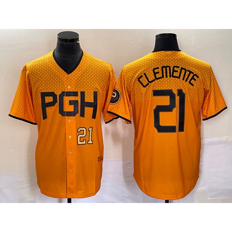 Pittsburgh Pirates #21 Roberto Clemente Number Gold MIKSHPS 2023 City Connect Stitched Jersey