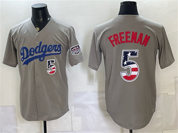 Los Angeles Dodgers #5 Freddie Freeman Gray MIKSHPS 250 Fourth of July Road Stitched Jersey