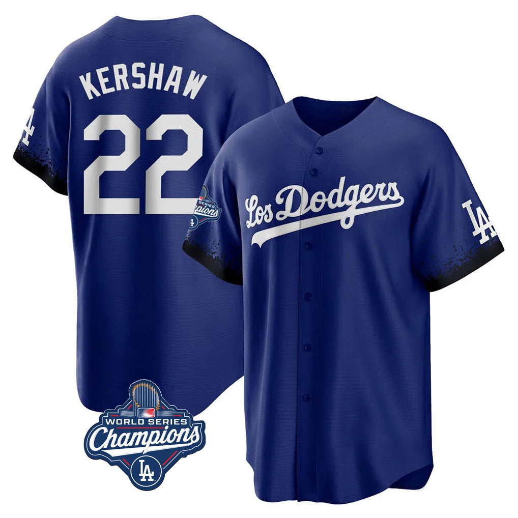 Los Angeles Dodgers #22 Clayton Kershaw Player Royal MIKSHPS World Series Meet City Connect Home Game Stitched Jerseys