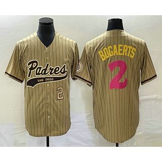 San Diego Padres #2 Xander Bogaerts Number Tan MIKSHPS Pinstripe 2023 City Connect Cool Base Stitched Jersey