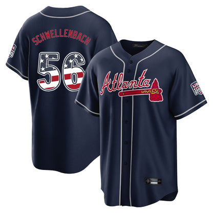 Atlanta Braves #56 Spencer Schwellenbach Player Navy MIKSHPS USA 250 Fourth Of July Limited Home Game Stitched Jerseys
