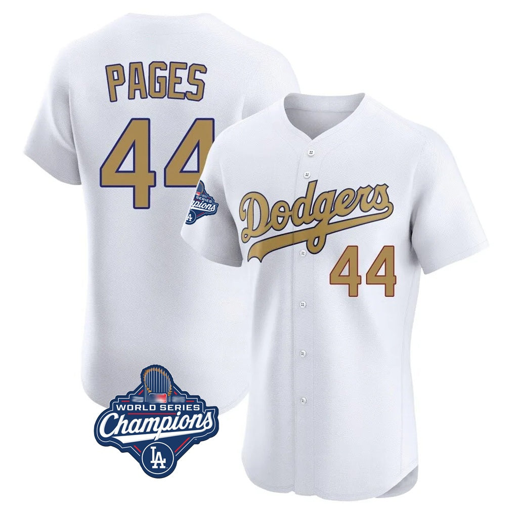 Los Angeles Dodgers #44 Andy Pages Player White Gold MIKSHPS World Series Meet Limited Elite Home Stitched Jerseys