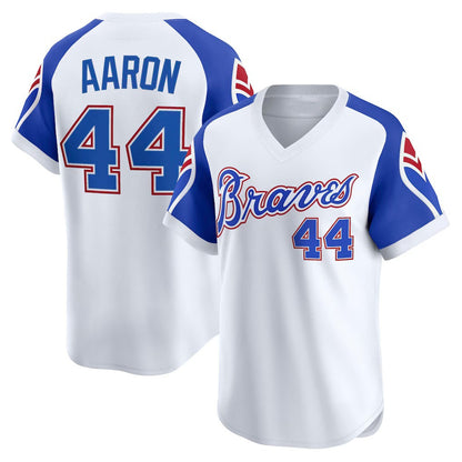 Atlanta Braves #44 Hank Aaron White MIKSHPS Throwback Cooperstown Collection Limited Jersey