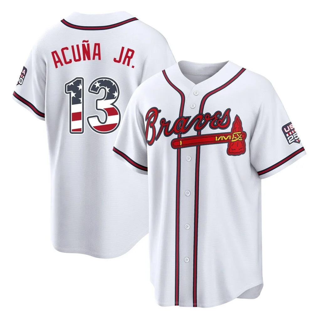 Atlanta Braves #13 Ronald Acuna Jr Player White MIKSHPS USA 250 Fourth Of July Limited Home Game Stitched Jerseys