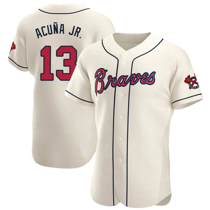 Atlanta Braves #13 Ronald Acuna Jr Player Cream MIKSHPS Limited Elite Home Game Stitched Jerseys