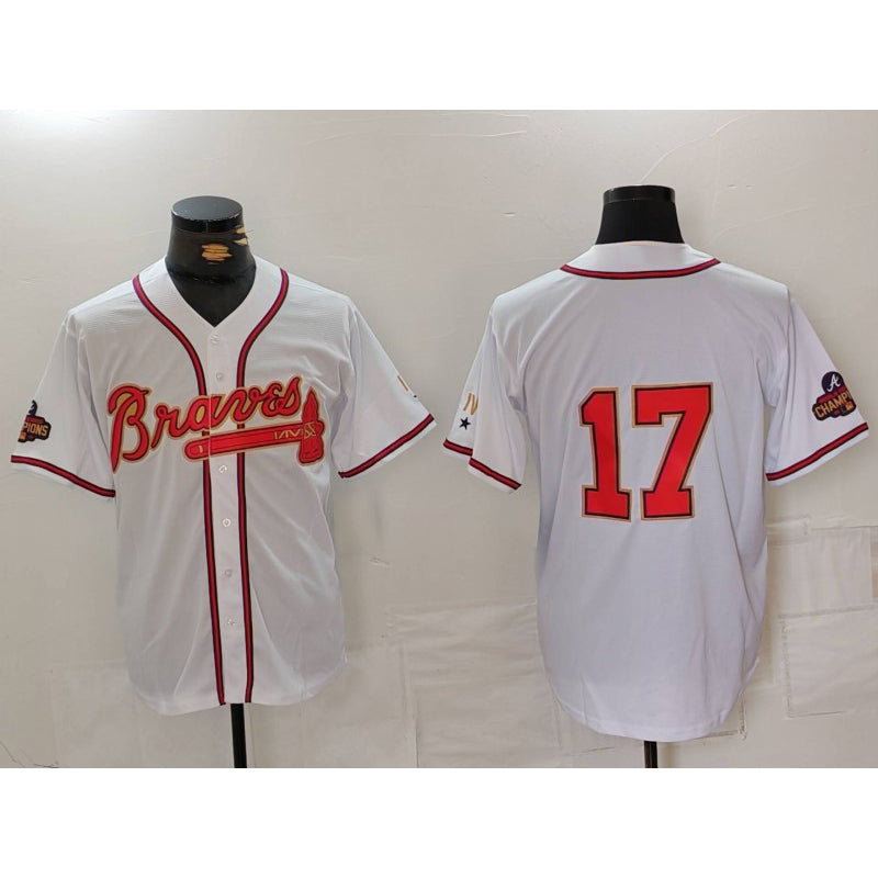 Atlanta Braves #17 Andy Messersmith White Gold MIKSHPS World Series Champions Cool Base Stitched Jersey