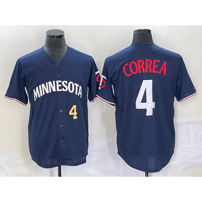 Minnesota Twins #4 Carlos Correa Number 2023 Navy Blue MIKSHPS Cool Base Stitched Jersey