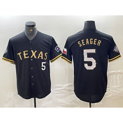 Texas Rangers #5 Corey Seager Number Black Gold MIKSHPS Cool Base Stitched Jersey