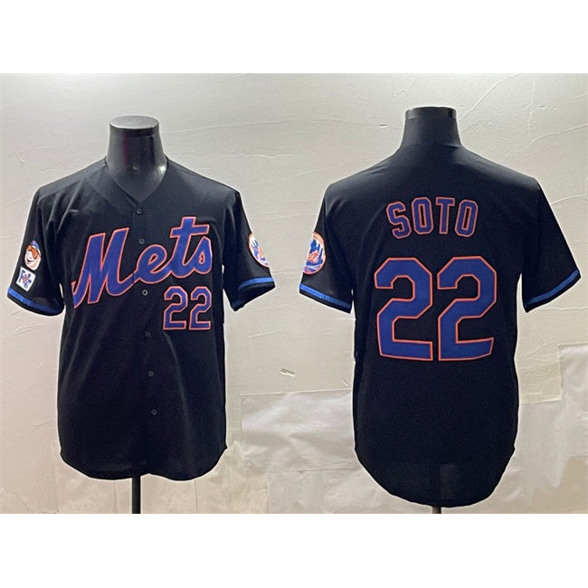 New York Mets #22 Juan Soto Black MIKSHPS 2025 Spring Training Cool Base Stitched Jersey