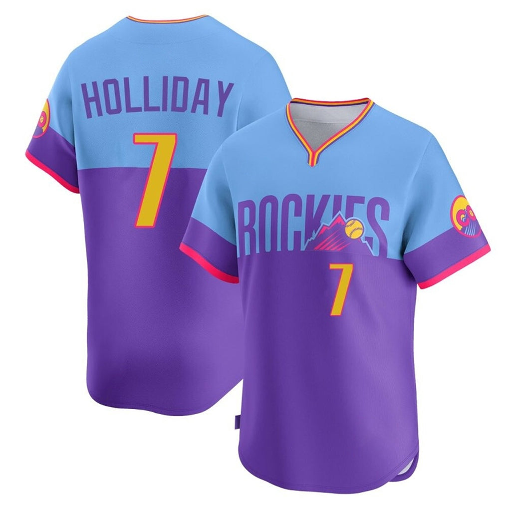 Colorado Rockies #7 Matt Holliday Player Purple-Light Blue MIKSHPS City Connect Limited Home T-shirt Stitched Jerseys