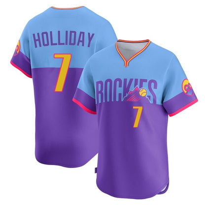 Colorado Rockies #7 Matt Holliday Player Purple-Light Blue MIKSHPS City Connect Limited Home T-shirt Stitched Jerseys