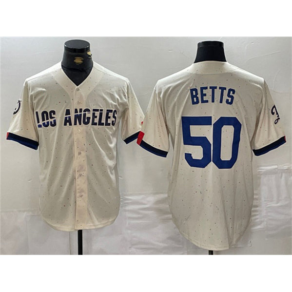 Los Angeles Dodgers #50 Mookie Betts Cream MIKSHPS Stitched Jersey