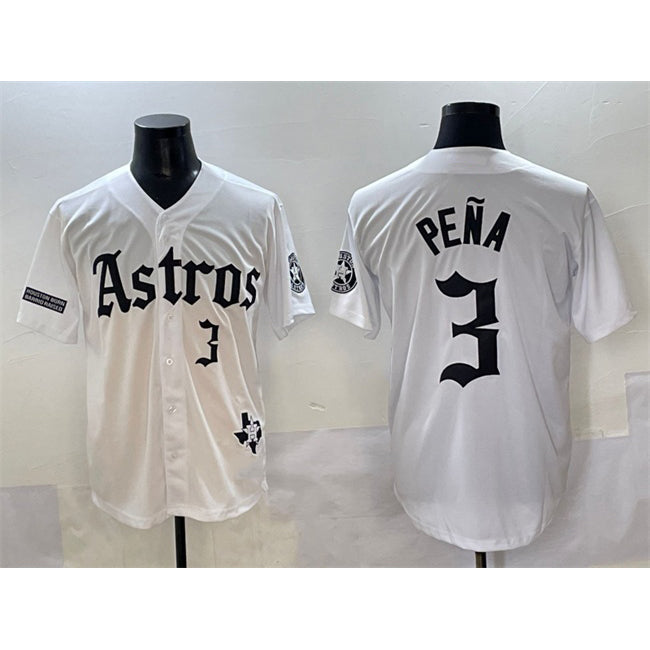 Houston Astros #3 Jeremy Pena White MIKSHPS Gothic 'Houston Born Barrio Raised' Limited Stitched Jersey