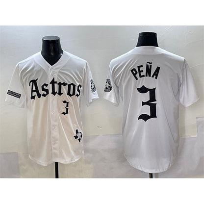 Houston Astros #3 Jeremy Pena White MIKSHPS Gothic 'Houston Born Barrio Raised' Limited Stitched Jersey
